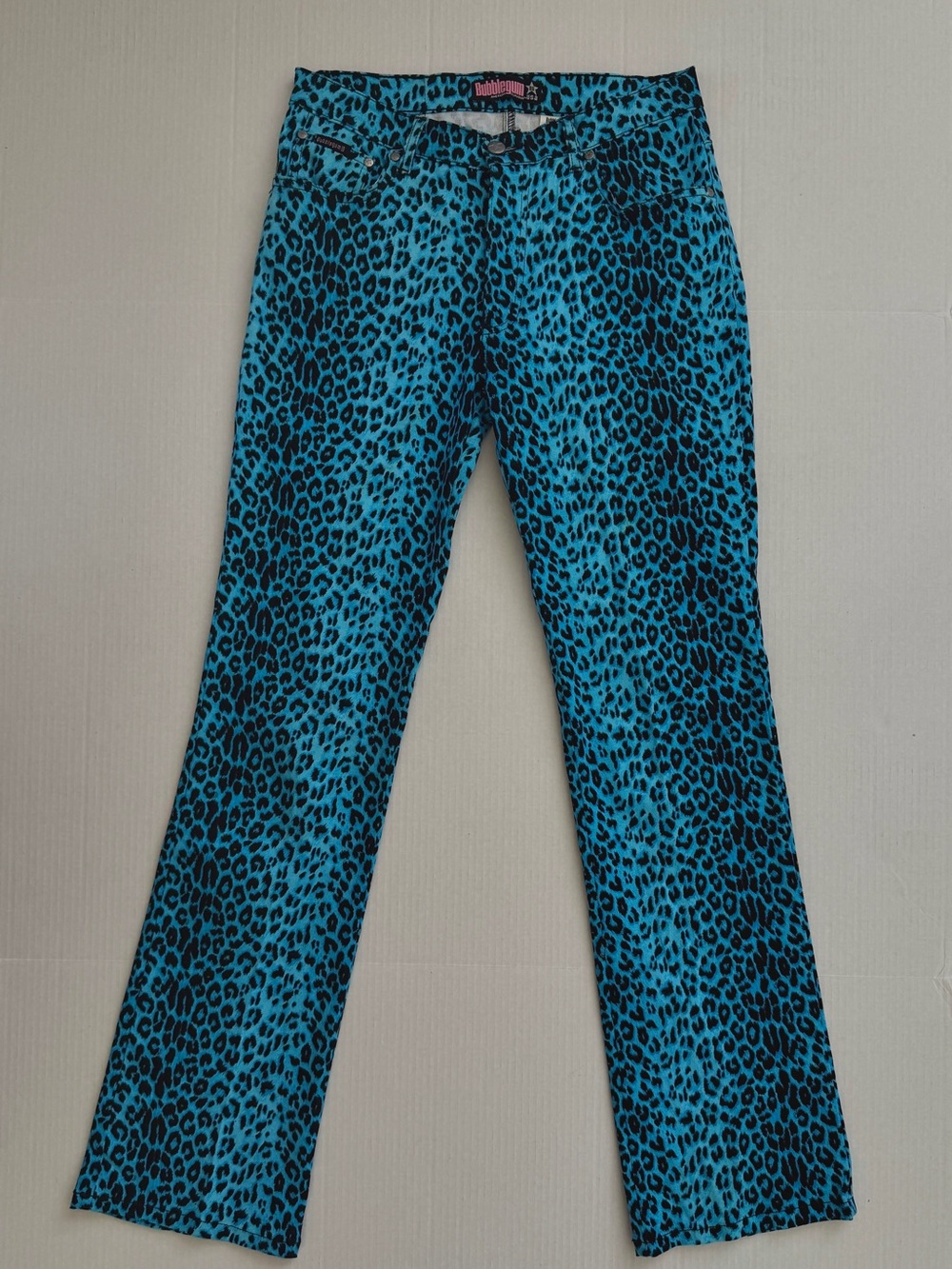 Vintage Y2K Bubblegum USA Blue Leopard Scene Bootcut Jeans 11/12 Made In USA